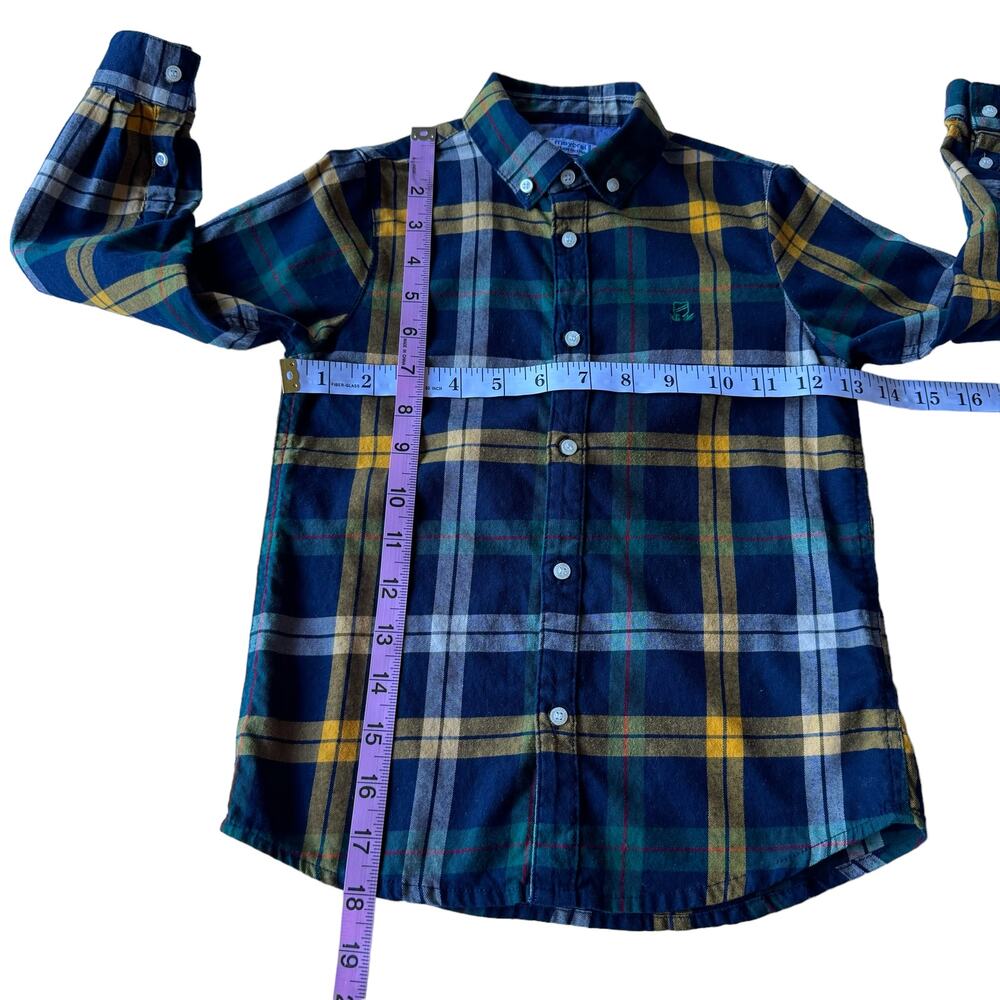 Kids Mayoral Navy Yellow Slim Fit Cotton Plaid Button Up Checked Casual Shirt 5 - Picture 6 of 6